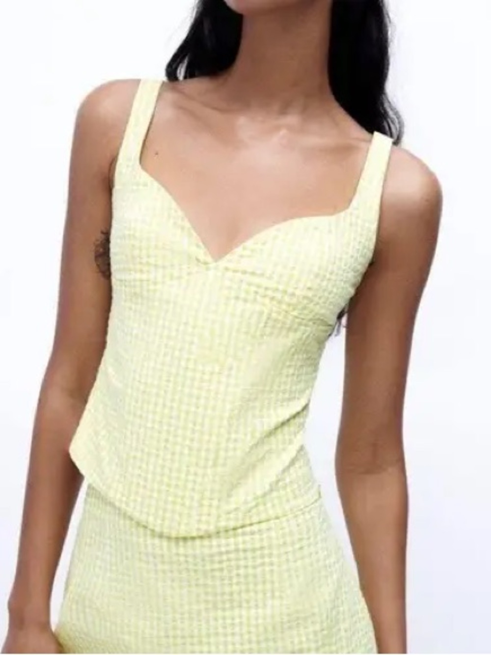 NWT Zara Green and White Gingham Bustier Corset Crop Top Cotton Blend